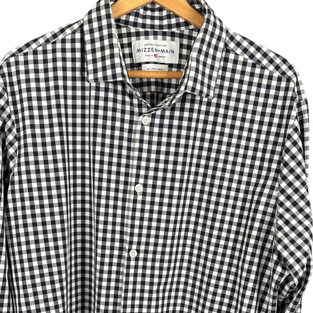 Mizzen+Main Leeward Collection Shirt Mens XXL Trim Fit Black White Gingham Check